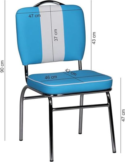 Set of 2 American Diner Dining Chairs Retro Blue Vintage Faux Leather Kitchen Chairs Chrome Frame