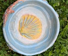 Hand building sculptural  artist Olena Dvoretska Ceramic Bowl with Shell Motif