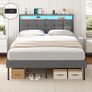 King Size Bed Frame 150x200 with Storage Upholstered Bed Frame with LED Lights & Charging Station Upholstered Storage Headboard/Under Bed Storage Noise Free Image 9