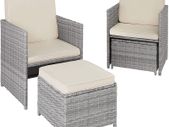 Rattan 5-Piece Garden Furniture Set with Dining Table, Armchair and Stool, for up to 4 People, Dining Set for Garden and Balcony, Includes Cushions, Various Colours