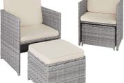 Rattan 5-Piece Garden Furniture Set with Dining Table, Armchair and Stool, for up to 4 People, Dining Set for Garden and Balcony, Includes Cushions, Various Colours
