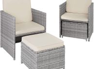 main image for ad Rattan 5-Piece Garden Furniture Set with Dining Table, Armchair and Stool, for up to 4 People, Dining Set for Garden and Balcony, Includes Cushions, Various Colours
