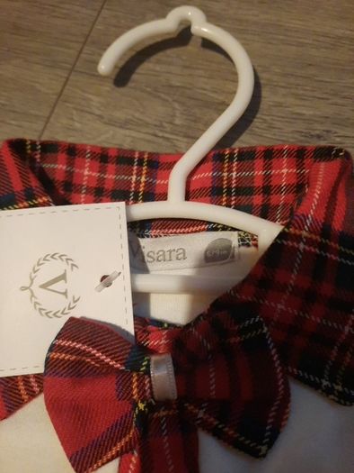 white and tartan babygro with matching hat