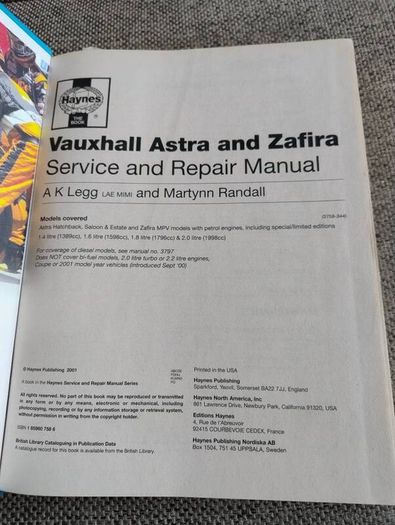 Haynes Vauxhall Opel Astra and Zafira service and repair manual hardback FREE STANDARD POSTAGE INCLUDED