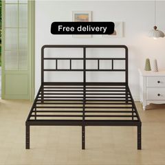 Small Double Bed Frame 4ft with Curved Headboard, 3/4 Bed Metal with Steel Slats, 36 cm High