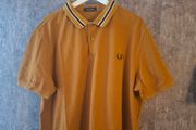 Fred Perry Polo Shirt XXL Mustard with Twin Tipped Black and White Collar