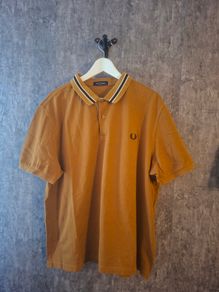 Fred Perry Polo Shirt XXL Mustard with Twin Tipped Black and White Collar
