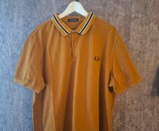Fred Perry Polo Shirt XXL Mustard with Twin Tipped Black and White Collar