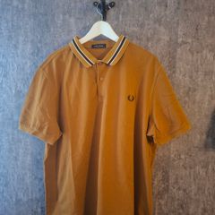 Fred Perry Polo Shirt XXL Mustard with Twin Tipped Black and White Collar