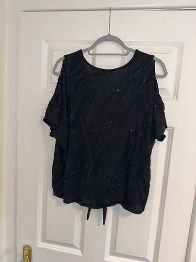 Wallis Women's Sparkly Black Cold Shoulder Top - Size small