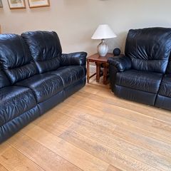 Black Leather Recliner Suite