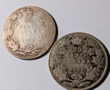 Silver Canada 25 Cent X2.