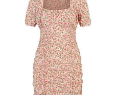 Missguided pink rose floral ruched dress size UK 10 brand new with tags