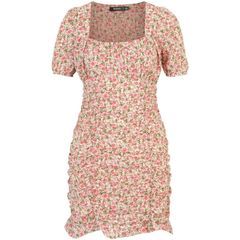 Missguided pink rose floral ruched dress size UK 10 brand new with tags