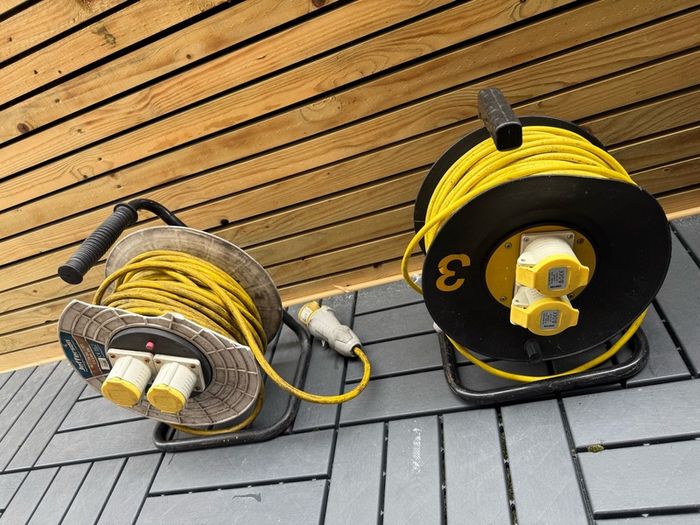 SLx 110V Extension Lead Industrial 25m / 50m Open Drum Cable Reels, 2 Socket with Thermal Cut Out, Heavy Duty Indoor and Outdoor Extension Cable