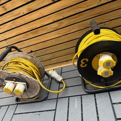 SLx 110V Extension Lead Industrial 25m / 50m Open Drum Cable Reels, 2 Socket with Thermal Cut Out, Heavy Duty Indoor and Outdoor Extension Cable