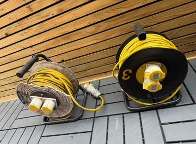 SLx 110V Extension Lead Industrial 25m / 50m Open Drum Cable Reels, 2 Socket with Thermal Cut Out, Heavy Duty Indoor and Outdoor Extension Cable