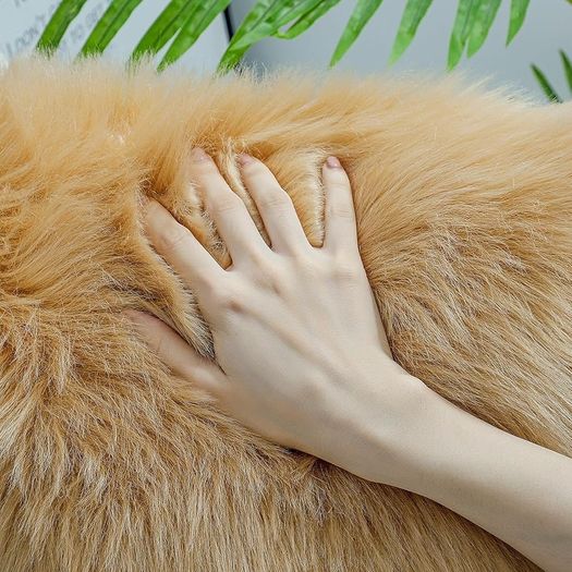 Faux Fur Sheepskin Rug, Beige, 2x6 ft | Super Soft Fluffy, High-Density Cushion, Bedroom Floor Sofa Living Room Runner, Plush Carpet, Sofa Cover Bedside