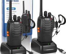 2Pcs Walkie Talkies Rechargeable, Walkie Talkies for Adults Professional Long Range 16CH Two Way Radio, Supports Hand Free VOX Function with LED Light Earpieces for Outdoor,