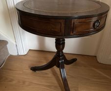 Vintage Leather-topped Drum Table