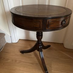 Vintage Leather-topped Drum Table