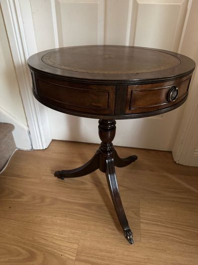 Vintage Leather-topped Drum Table