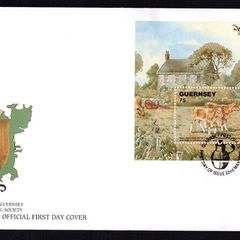1992 Guernsey 150th Anniversary of Royal Guernsey Agricultural and Horticultural Society Miniature Sheet Commemorative Stamps Official First Day Cover (FDC)