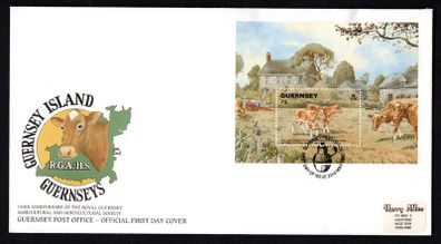 1992 Guernsey 150th Anniversary of Royal Guernsey Agricultural and Horticultural Society Miniature Sheet Commemorative Stamps Official First Day Cover (FDC)