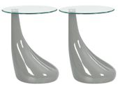 Coffee Tables 2 pcs with Round Glass Top High Gloss Grey
