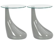 Coffee Tables 2 pcs with Round Glass Top High Gloss Grey