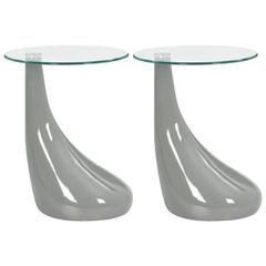 Coffee Tables 2 pcs with Round Glass Top High Gloss Grey