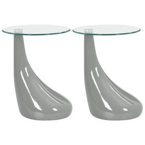 Coffee Tables 2 pcs with Round Glass Top High Gloss Grey