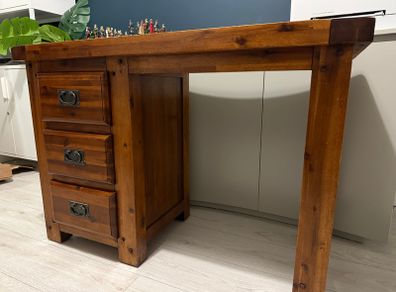 Solid Wooden Desk Rustic Style with 3 Drawers