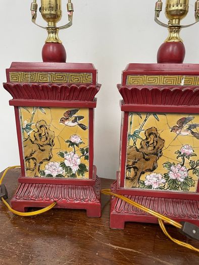 Pair of Chinese Style Red Mosaic Table Lamps ,Rewired and Working