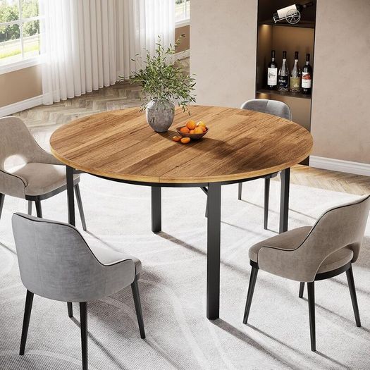 Round Dining Table 4-6 People with Solid Metal Legs