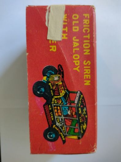 Line-Mar : Friction Siren Old Jalopy with Driver - Boxed (1940s - 1950s Rare)
