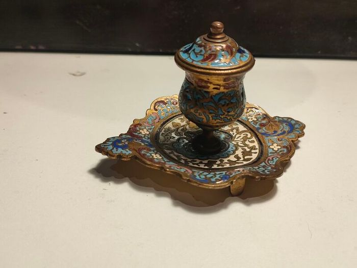 19th Century Napoleon 111 Bronze Cloisonne Ink Well