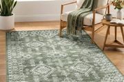 Area Rugs Living Room 120x180 cm, Washable Rug for Bedroom, Green  Soft Low Pile, Anti-Slip, Retro Geometric Style, Floor Covering for Dining Room, Kitchen, Hallway, Entryway, Office Indoor