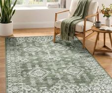 Area Rugs Living Room 120x180 cm, Washable Rug for Bedroom, Green  Soft Low Pile, Anti-Slip, Retro Geometric Style, Floor Covering for Dining Room, Kitchen, Hallway, Entryway, Office Indoor