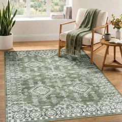 Area Rugs Living Room 120x180 cm, Washable Rug for Bedroom, Green  Soft Low Pile, Anti-Slip, Retro Geometric Style, Floor Covering for Dining Room, Kitchen, Hallway, Entryway, Office Indoor