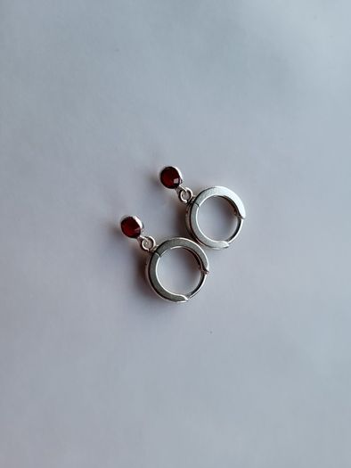 Sterling silver mini hoops with birthstone dark red crystal NEW