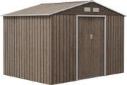 9 x 6ft Garden Metal Storage Shed, Outdoor Storage Tool House with Vents, Foundation and Lockable Double Doors, Brown