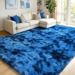 160x230cm Navy Blue Large Rug for Living Room - Ultra Soft Fluffy Shaggy Rugs for Bedroom, Indoor Nursery Carpets for Kids Room Home Decor, Non Shedding, Anti-Slip Backing