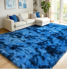 160x230cm Navy Blue Large Rug for Living Room - Ultra Soft Fluffy Shaggy Rugs for Bedroom, Indoor Nursery Carpets for Kids Room Home Decor, Non Shedding, Anti-Slip Backing