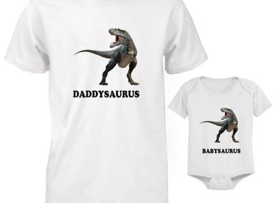 Funny Cute Daddy and Baby Matching T-Shirt and Bodysuit Set - Dinosaurus