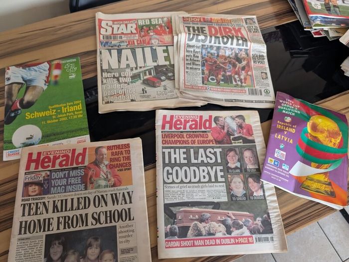 Huge 1990 80s vintage liverpool and some vintage Ireland soccer gear signed gear etc