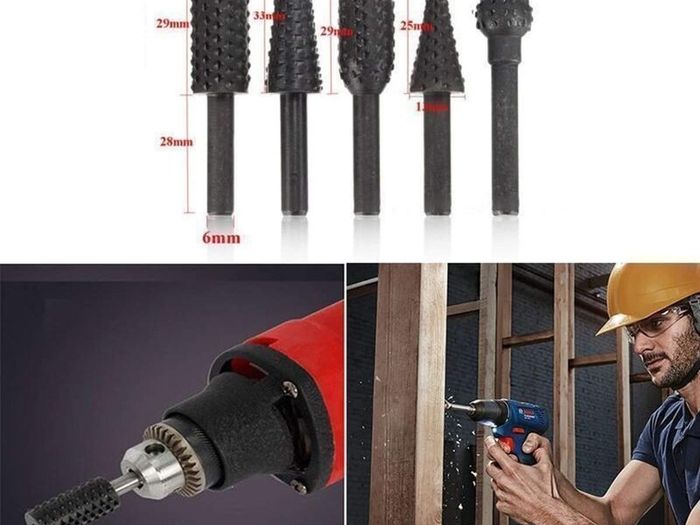 5PCS Woodworking Twist Drill Bits,Rotary Burr Set Carving Tool 6mm(1/4) Shank Electrical Tools Carpentry Cutting Rotating Embossed Grinding Head