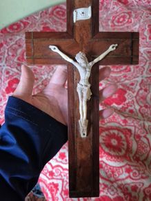 Vintage Wooden Crucifix with Brass