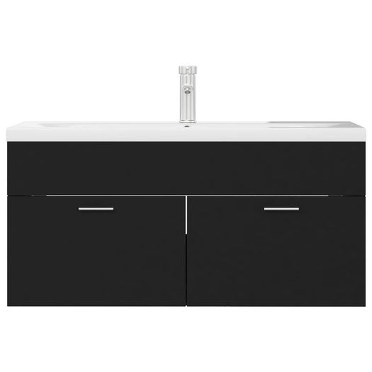 Sink Cabinet with Built-in Basin Black Chipboard