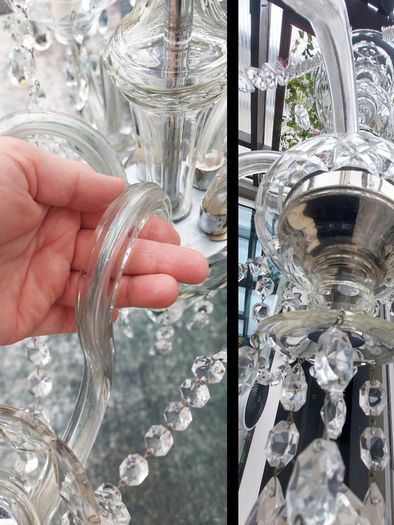 Large Vintage Preciosa Bohemian Crystal Chandelier, 5 Arm